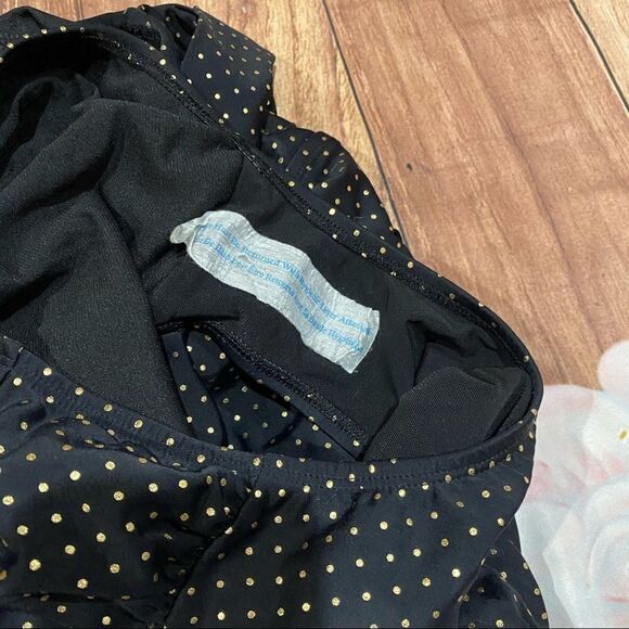 Pure‎ Energy Black Gold Polka Dot Halter One Piece - Picture 4 of 7